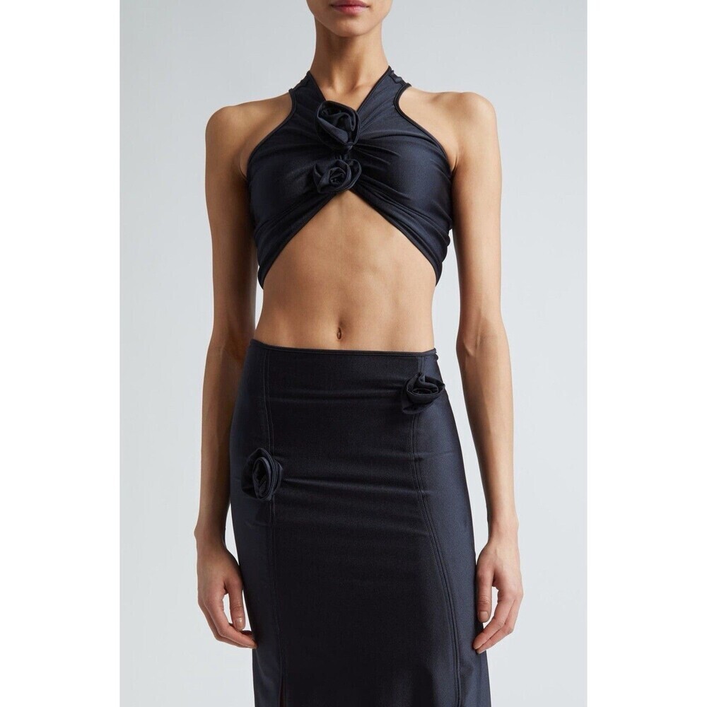 Coperni Rosette Racerback Stretch Jersey Crop Top Black Size Xs Sleek Minimal